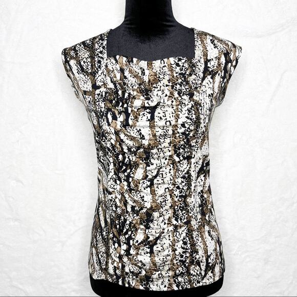 STYLE & CO Brown Neutral Snake Animal Print Tank Sleeveless Ruched Top XL - Picture 2 of 7
